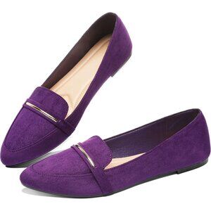 Obtaom Women's Purple Faux Leather Pointed Toe Slip On Loafer Ballet Flat